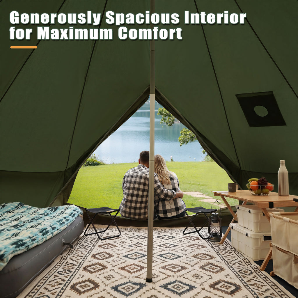Luxury Oxford Fabric Bell Tent, Yurt Canvas Tent with Stove Jack, 4/6/8 Person Family 4 Season Camping (Green)