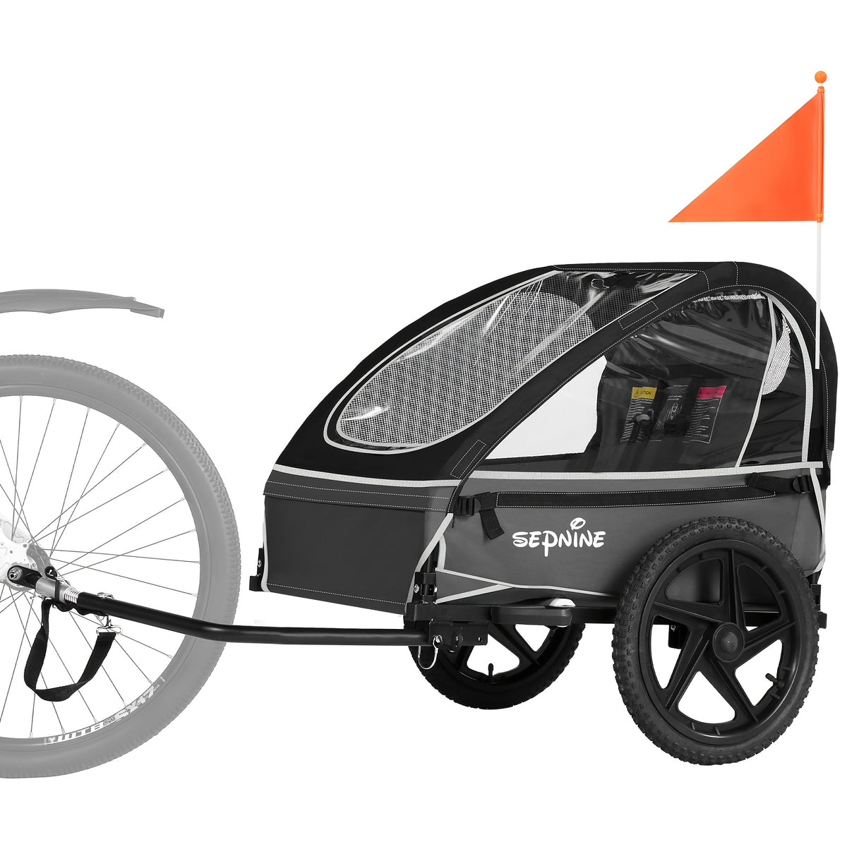 MOJAY Bike Trailer, Quick Attach To Bike, Foldable, With Seat Belt Harness And Storage Bags Black