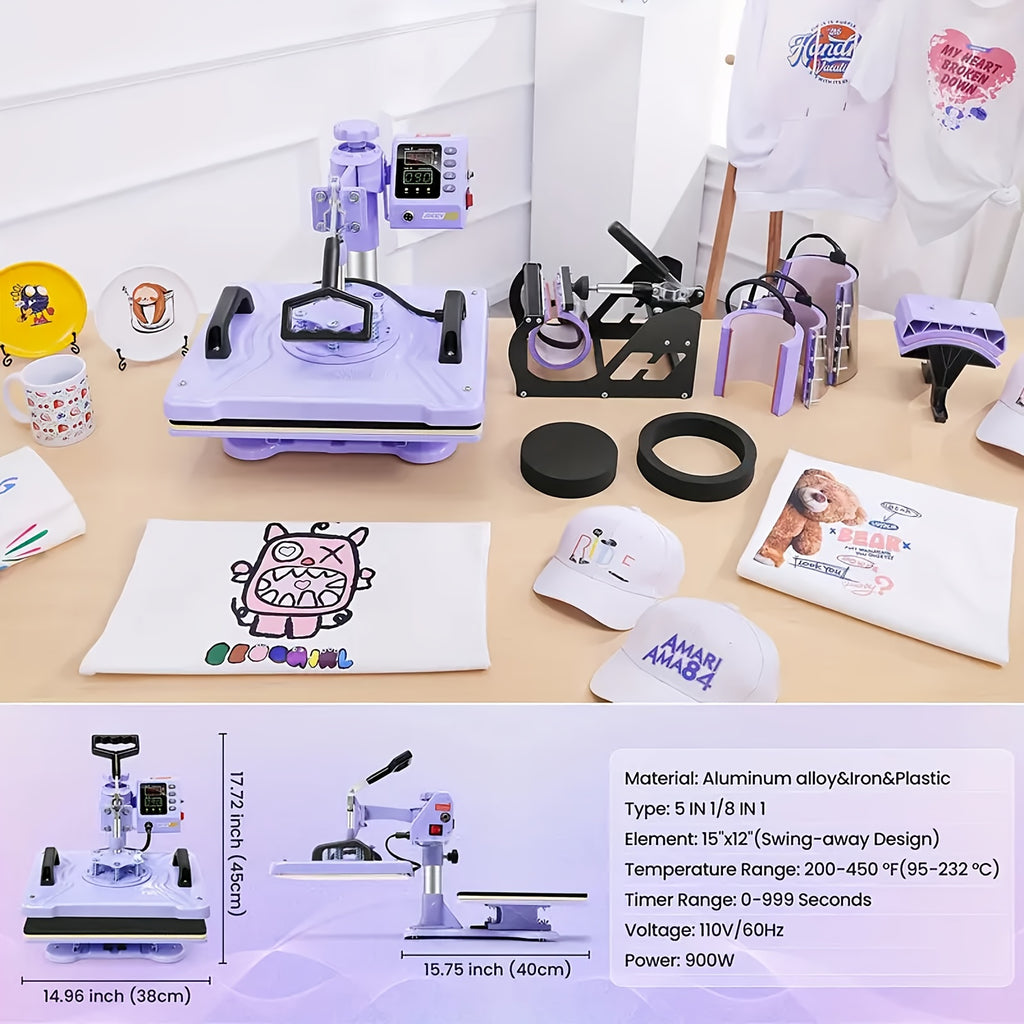 15"x15"/12"x15" - 8-in-1/5-in-1 Heat Press Machine Combo, Rotatable Design, Multi-Size Transfer Sublimation Combo, Suitable for T-shirts, Bags, Pillows, Hats, Beanies, Rollers - The 3-in-1 Automatic Hat Heat Press Can Only Press Hats