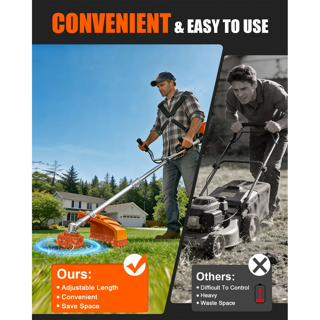 62CC 2-Stroke Gas Powered Weeder, 2HP, 8500RPM, 6-in-1/ 2-in-1 Multi-Tool: Gas Hedge Trimmer, Lawn Mower, Chainsaw & Extension Pole Pruner, for Garden, Farm & Courtyard Landscaping Maintenance