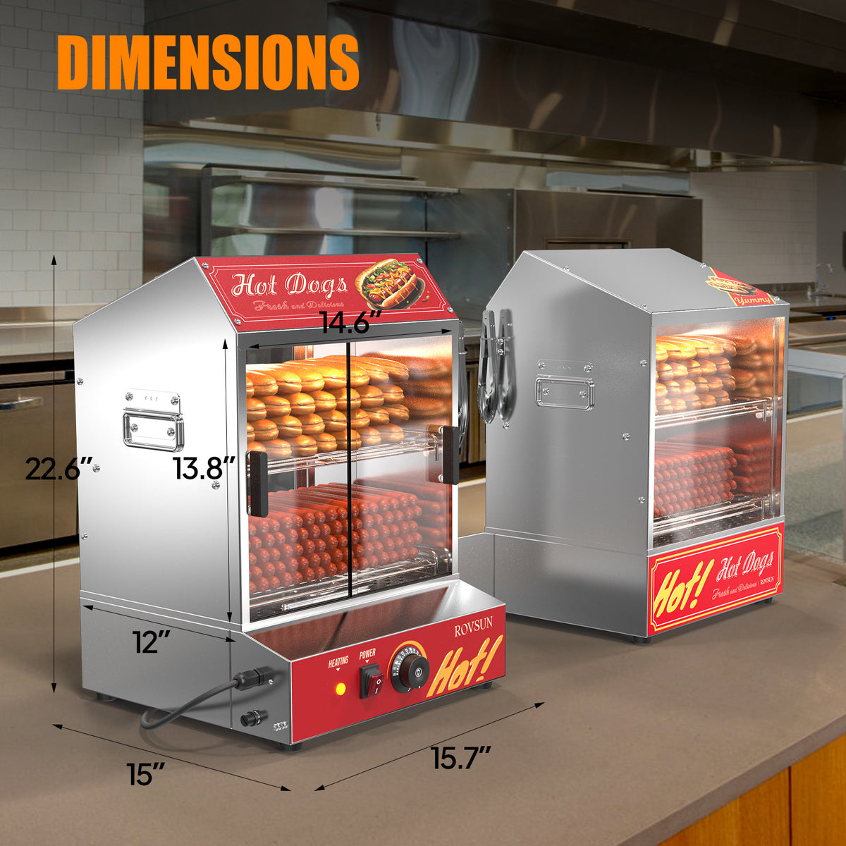 Hot Dog Steamer and Bun Warmer, 500W Countertop Station with Adjustable 86°F–185°F Thermostat