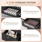 [Salon Organizer Cabinet] Nail Salon Organizer Cabinet, 32" L Floor Storage with 8 Clear & 4 Visual Drawers, Wooden Display for Polish & Powder, Beauty Salon Furniture