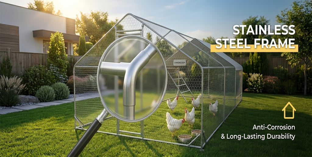 Heavy Duty Reinforced Chicken Coop Walk In Chicken Run with Waterproof Cover Large Metal Poultry Cage Outdoor Chicken Pen with Free Chicken Roosting Ladder