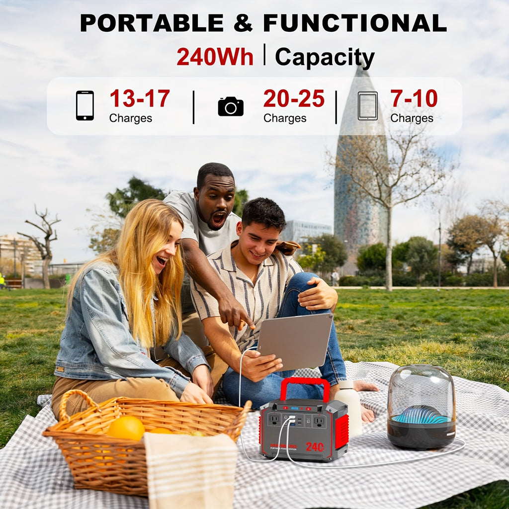 Portable Power Station 237Wh With 60W Solar Panel/88Wh &30W SL/111Wh &30W SL, Or 88.8Wh/237Wh.with 2*AC/USB-C PD/USB QC3.0/DC Output, LED Emergency Power Light For Outdoor Camping, RV Traveling, Emergencies For Gift