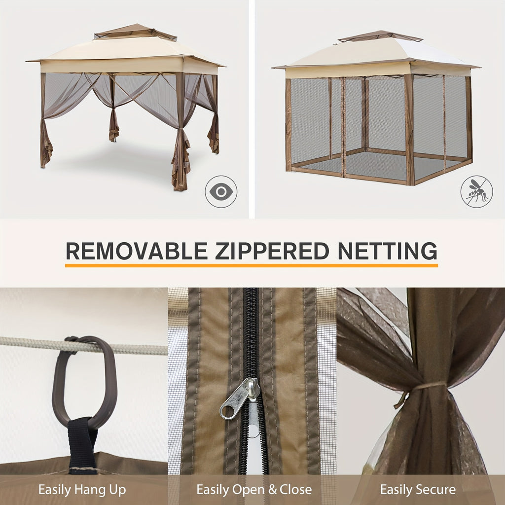 11x11 Instant Pop-Up Gazebo Tent with Mosquito Netting Suitable for Outdoor, Portable Canopy for Camping, Picnic, Backyard, Poolside - Setup, No Assembly Required, Lightweight Frame & Netted Walls for