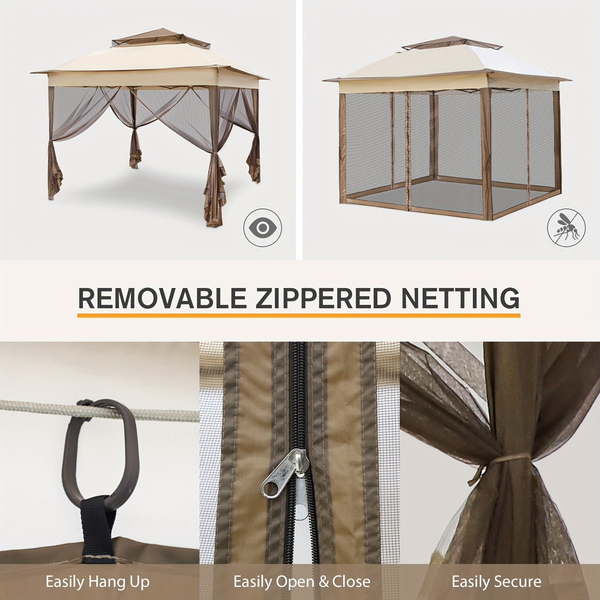 11x11 Instant Pop-Up Gazebo Tent with Mosquito Netting Suitable for Outdoor, Portable Canopy for Camping, Picnic, Backyard, Poolside - Setup, No Assembly Required, Lightweight Frame & Netted Walls for