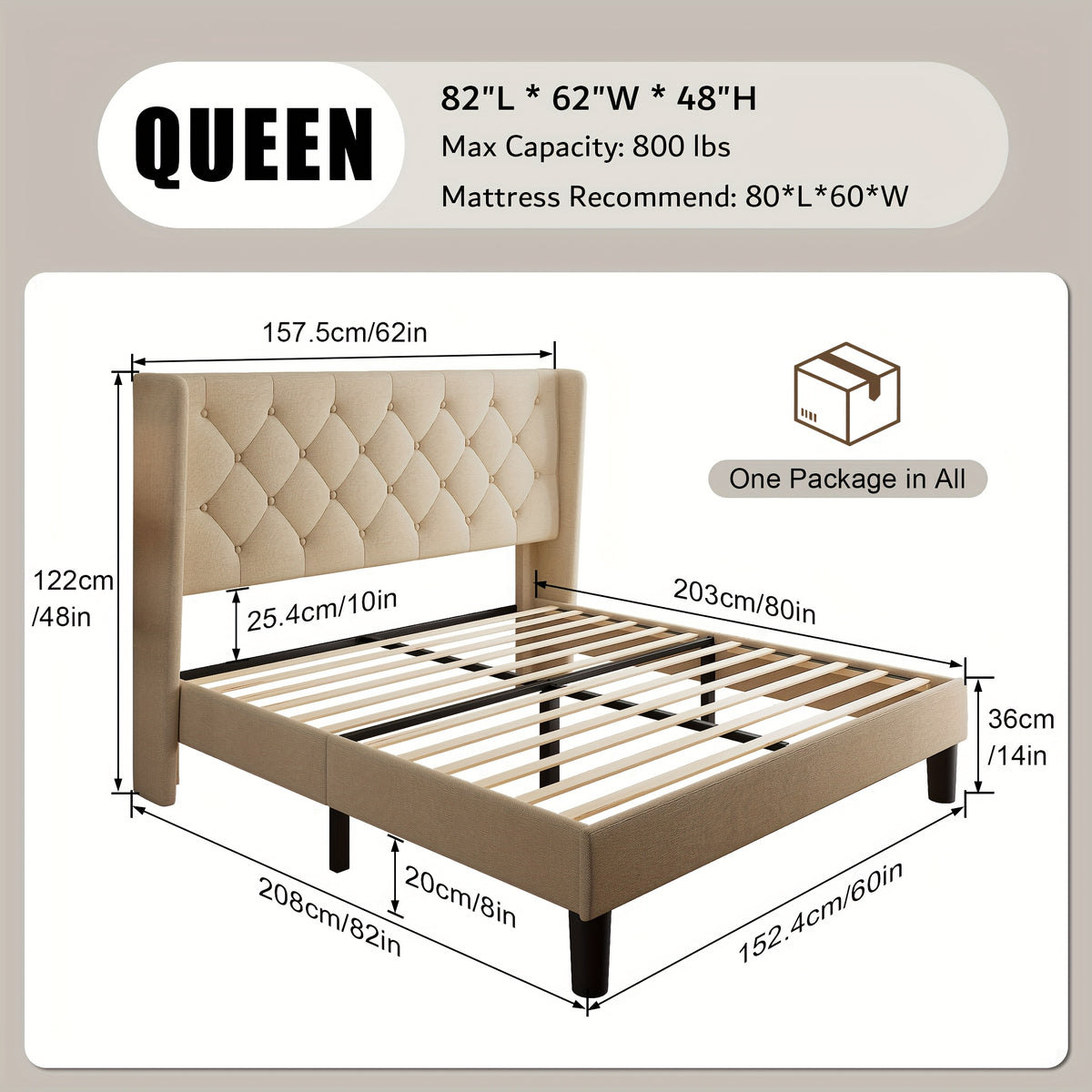 Valnase Modern Style Platform Bed Frame with 24"H Button Tufted Headboard, Solid Wood Slats Support, Artistic Legs Design - Dark Grey/Light Grey/Black Linen & White Velvet Options, Bed Frame for Home Bedroom