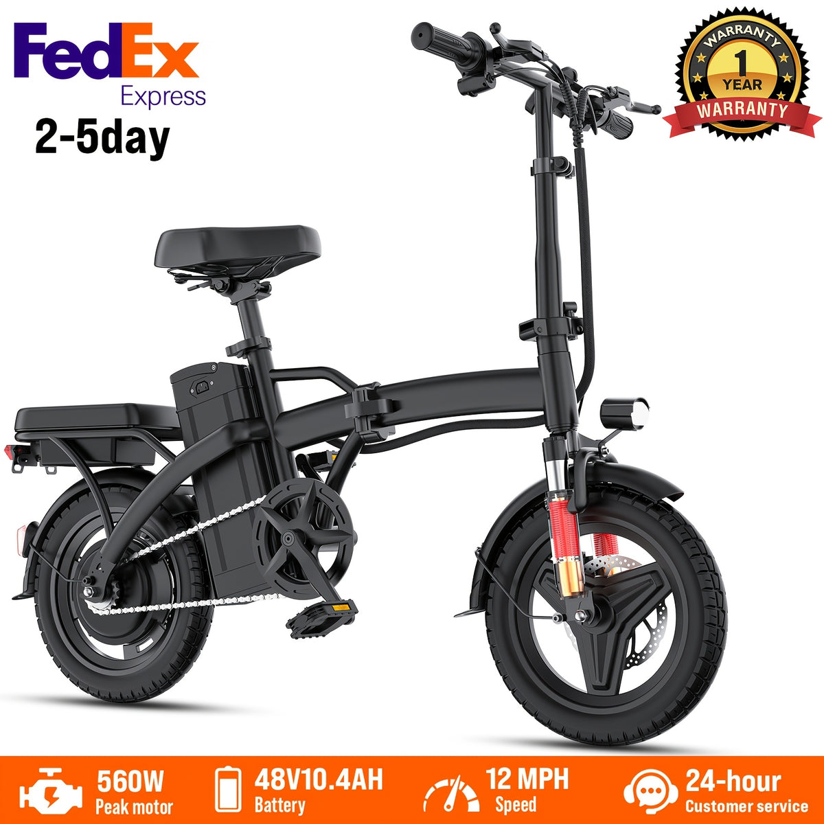 14 Inch Folding Electric Bike for Adults And Teens, 560W Peak Motor, Removable 48V 10.4AH Battery, 12-24 MPH Top Speed, 32 Miles Assist Range, 330 LBS Max Load, Ideal for Urban Commuting & Recreational Riding, Perfect Gift Choice