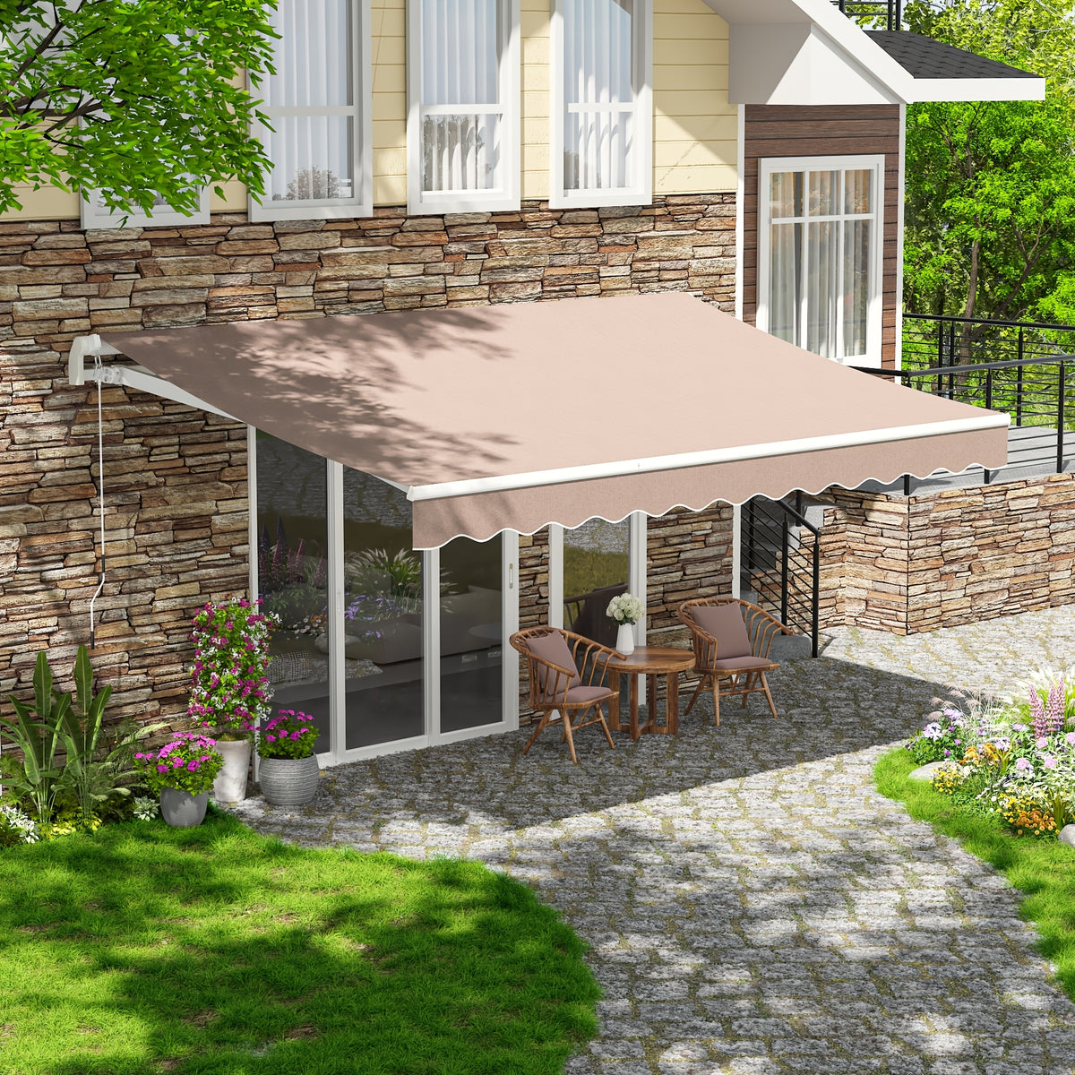 VIWAT Patio Retractable Awning 10 x 8 FT, 13 x 8 FT | Sun Shade Shelter Cover with PU Coating, Aluminum Alloy Golden Frame, Polyester Material for Shop, Restaurant, Cafe, Courtyard, Balcony