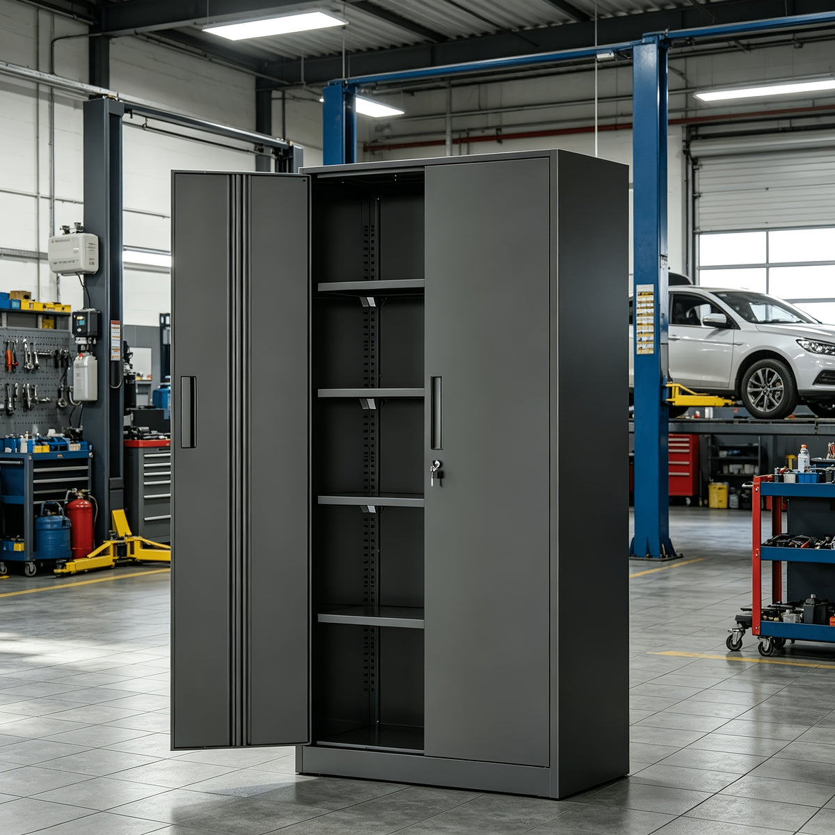 Lockable Metal Storage Cabinet |72-Inch Black for Garage Storage Cabinet with 2 Doors And 4 Shelves, Suitable for Garages, Basements, And Repair Shops