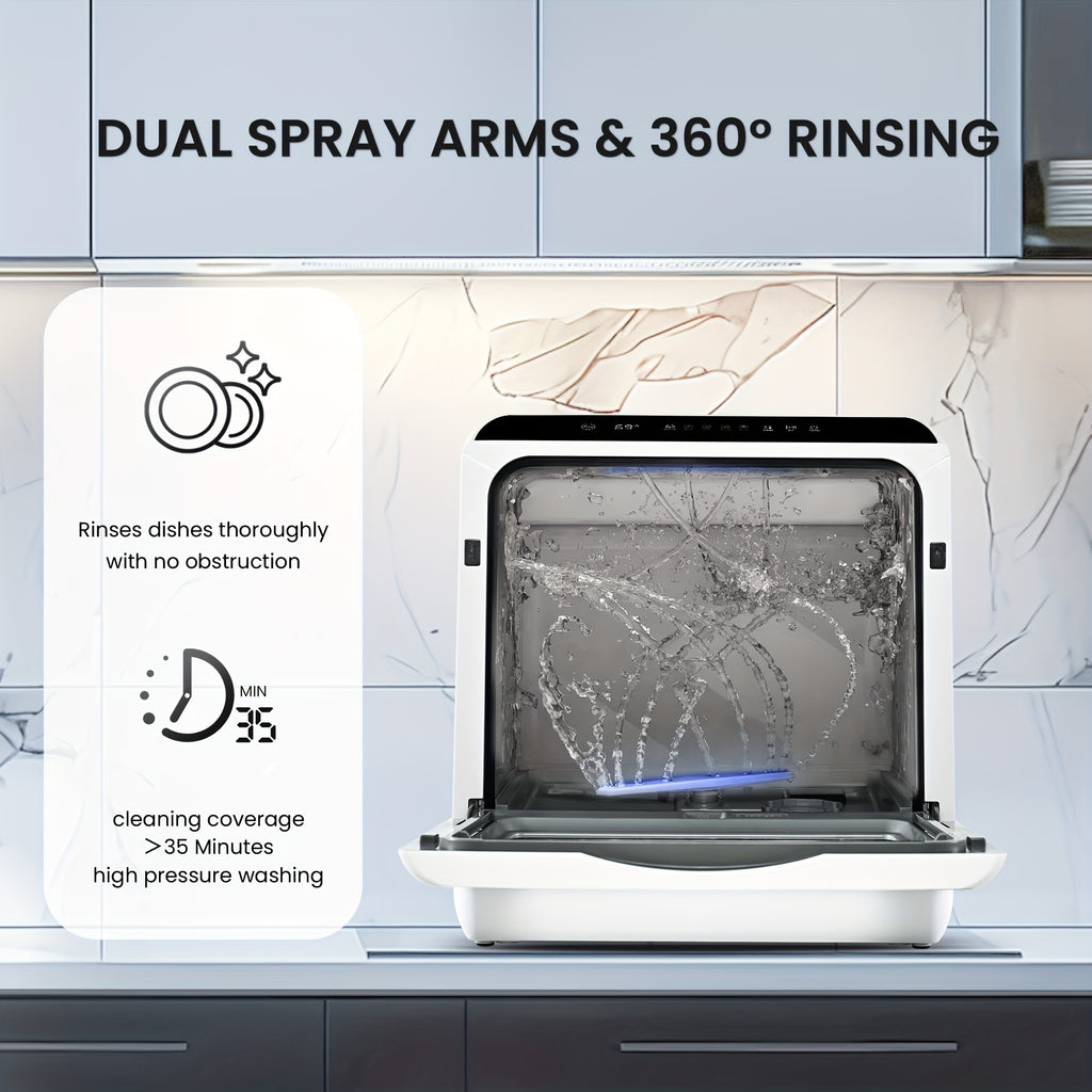 ICYGLEE Portable Mini Dishwasher, Compact Countertop Dishwasher, Equipped with a 5-Liter Built-In Water Tank, Ideal for Apartments And Motorhomes, Offers 6 Modes And Baby Care, No Plumbing Installation Required