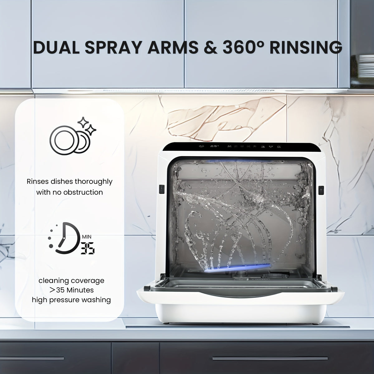 ICYGLEE Portable Mini Dishwasher, Compact Countertop Dishwasher, Equipped with a 5-Liter Built-In Water Tank, Ideal for Apartments And Motorhomes, Offers 6 Modes And Baby Care, No Plumbing Installation Required