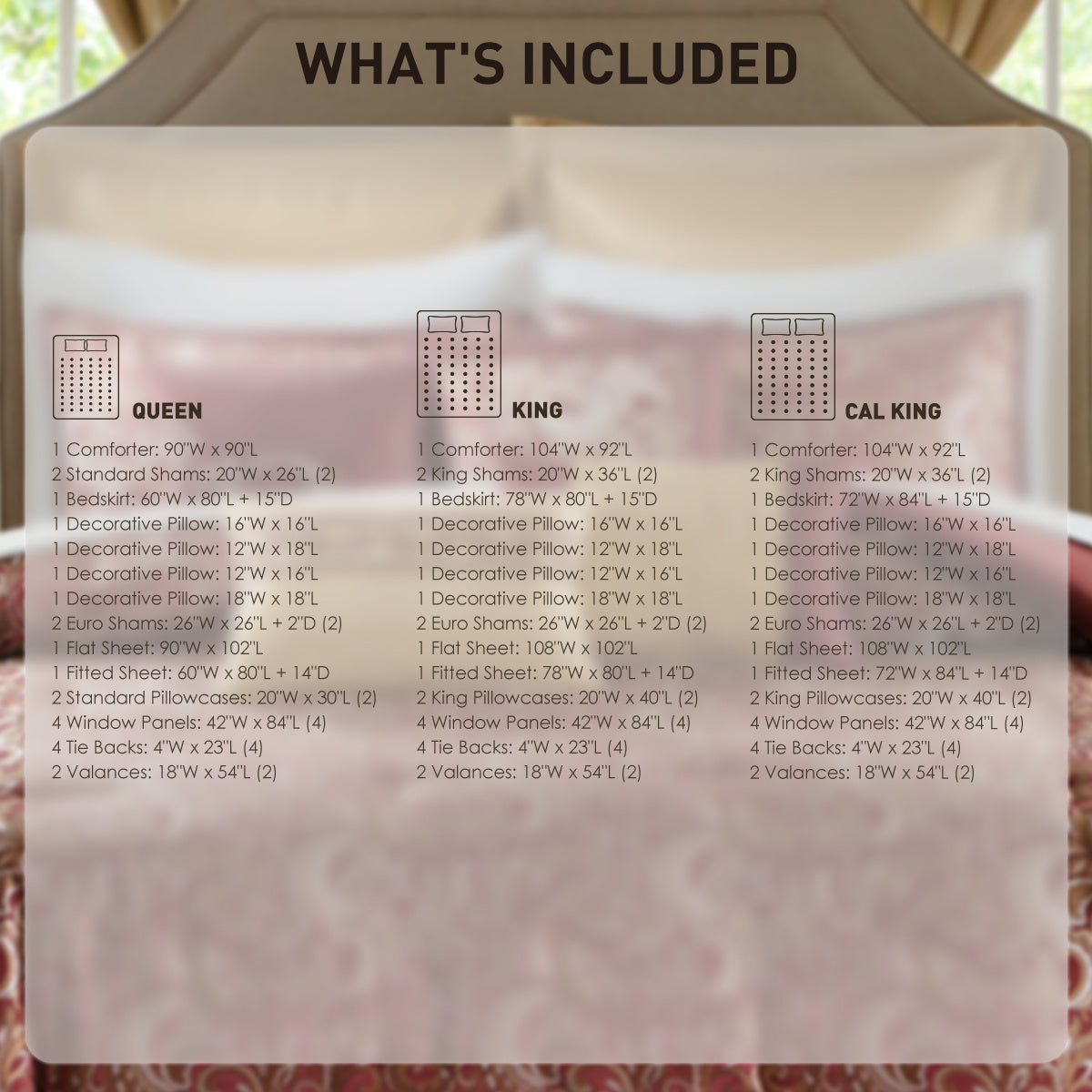 Luxury 24-Piece Satin Jacquard Comforter Set – All-Season Complete Bedding Ensemble, Sheets, decorative pillows and Curtains, Valance, Bed in a Bag, Queen, King, CalKing