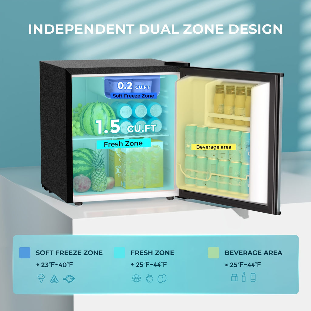 ICYGLEE Compact Refrigerator with Freezer, 1.7 Cu.Ft Mini Fridge, Single Door with Reversible Feature, Thermostat Adjustable, Energy Efficient, Suitable for Bedroom, Office, Dorm, Silvery