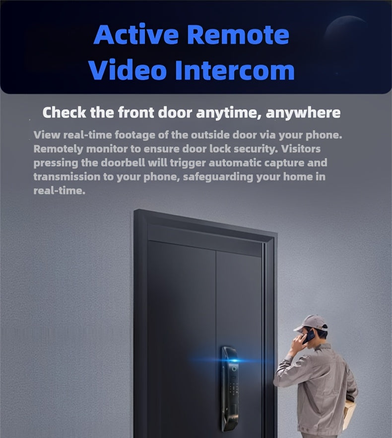 Modern AI Smart Lock with 3D Facial & Fingerprint/Palm Vein Biometric Entry, Keyless Door Lock Suitable for Home/Office, Remote Video Intercom System, Mobile App, Password/Key Entry, Smart Door Lock for Apartments