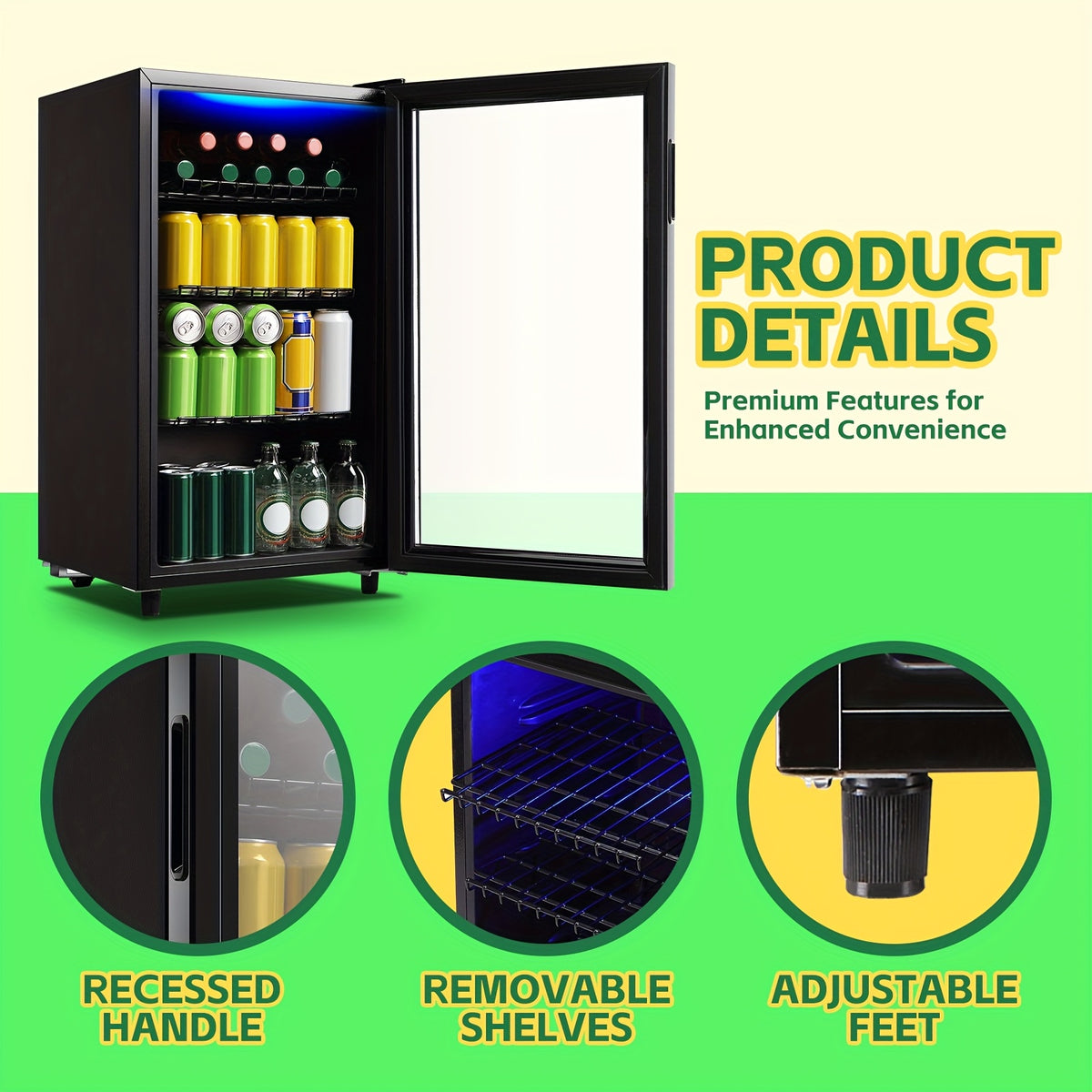 WANAI 3.5 Cu.Ft. Mini Beverage Fridge for Wine, 150 Can Small Wine Cooler for Home and Bar, Electronic Temperature Knob Control