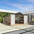 12x20x9.3/12x14/6x4ft Metal Storage Shed - Outdoor Garden Shed Kit, Lockable Tool Shed, Backyard Shed with Double Hinged Doors, 4 Windows, Carport for Car, Truck, Bike and Lawn Mower & Equipment, Brown