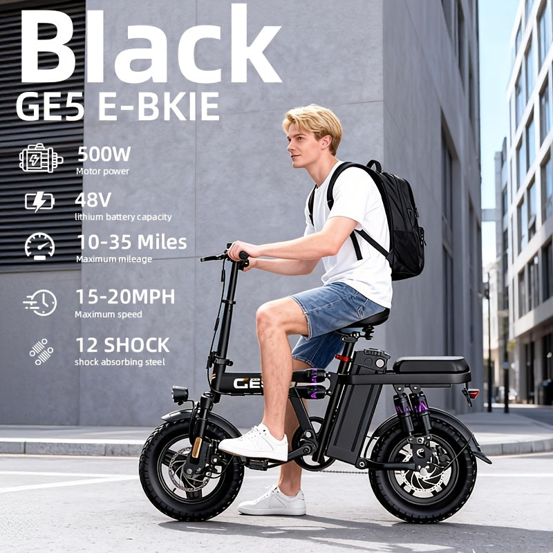500W Electric Bike for Adults, 48V 10AH/15AH Removable Battery, Speed 15-20 Mph, Long Range 10-35 Miles, 14-Inch Foldable, LCD Display, Dual Disc Brakes, Super Suspension, Teen Gift, Adult E-Bike - Motorcycle