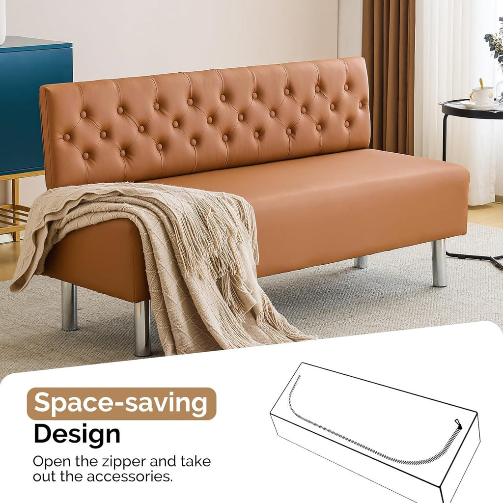 LEADZM Waiting Room Bench with Back, 58.6'' Office Guest Chair Upholstered Reception Seating, Lobby Furniture for Beauty Salon Barbershop Airport Bank Hall Room Conference, Button Tufted