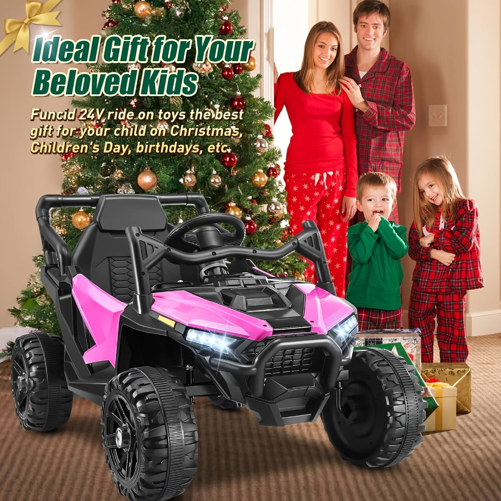 24V Children's Electric Ride On Car, 14 "seat Children's Electric Car, with Remote Control, Spring Suspension, LED Lights, Seat Belt, Music Playback, The Perfect Gift for Christmas & New Year & Children's Birthday, Suitable for All Kinds Of Terrain