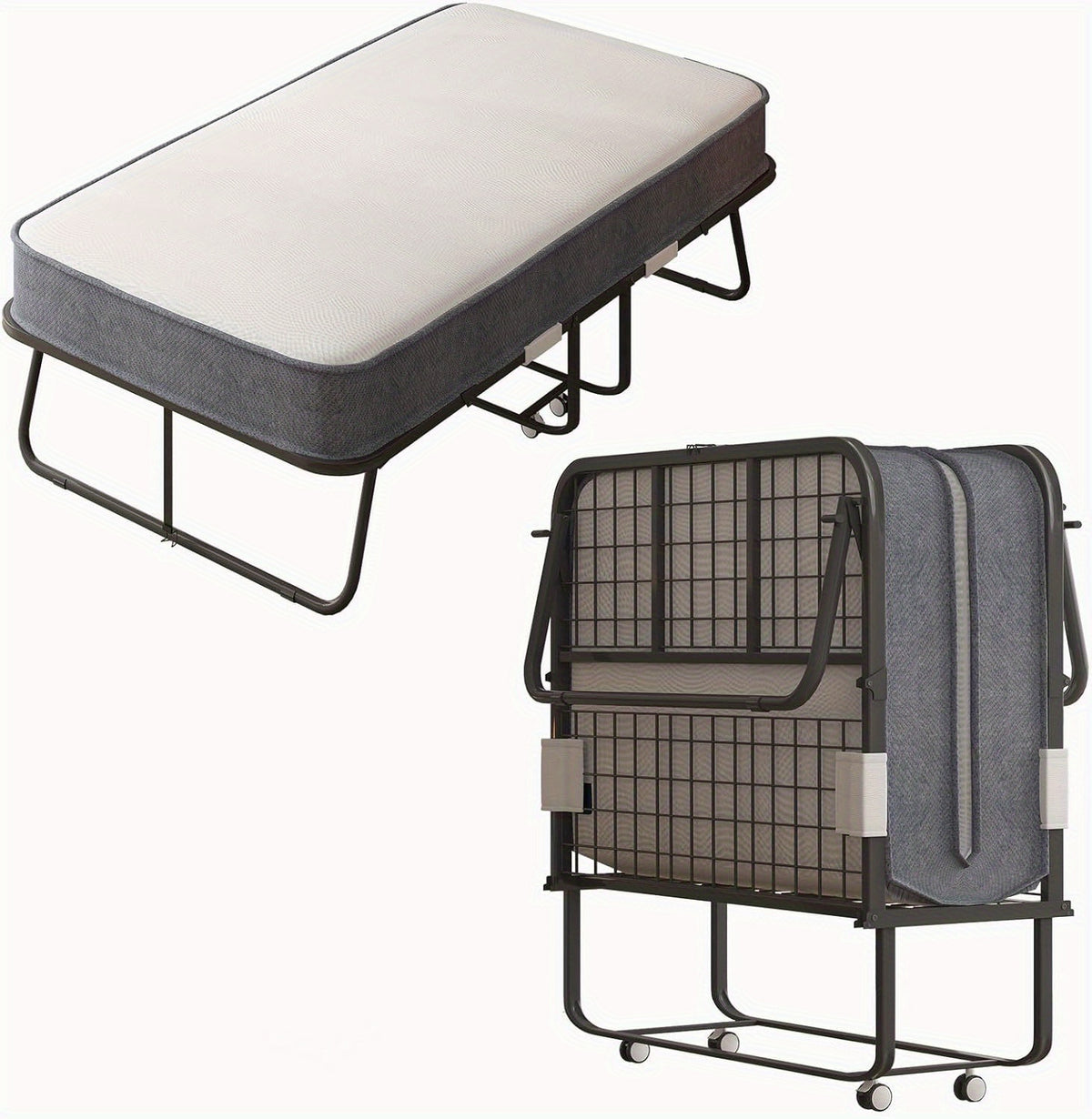 Folding Bed with 4 Inch Memory Foam Mattress, Single Rollaway Bed for Guests, Space Saving Portable Bed with Lockable Wheels, Easy Assembly& Moving, 75 x 31(Standard)