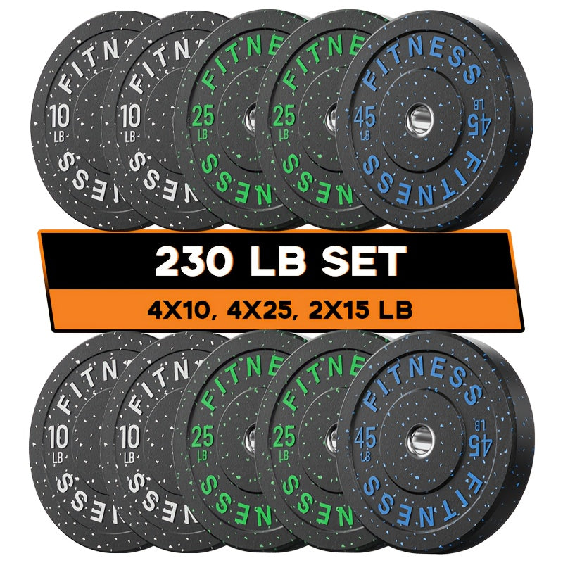 45-650Lbs High Bounce Bumper Plates, 2 Inch Colored Fleck Rubber Weight Plates For Heavy Lifters, Powerlifting, CrossFit, Deadlift, Squat, Home Gym, Strength Workout, For Men, Women, Big Weight Enthusiasts