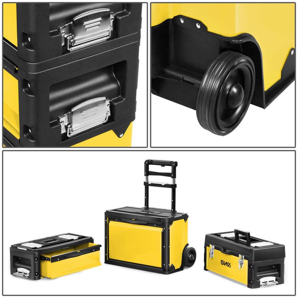 3-Tier Stackable Separate Hand Case Tool Boxes Trolley, 3-in-1 Storage Compartments, 19.5" x 12" x 28.5"