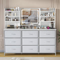 Chest Of 9 Drawers, White Dresser With 9 Fabric Drawers, Vanity With 8 Storage Shelves, Makeup Vanity Table, Vanity Desk With Large Mirror And LED Lights, Dressing Table For Bedroom, 3 Lighting Modes