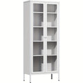 Metal Glass Display Cabinet With Five-Tier Storage Shelves Tall Glass-Door Display Cabinet Steel Storage Cabinet Display Unit Ideal For Home Offices And Living Rooms (Blue/Pink/White/Black)