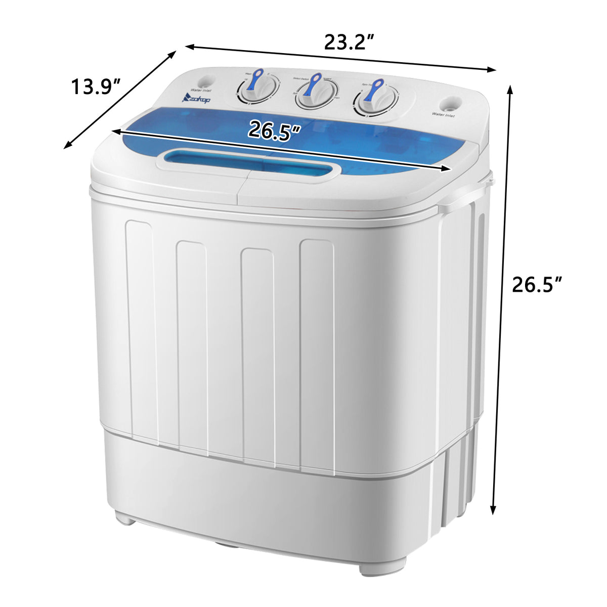 Portable Twin-Tub Washer, 9 lb Wash and 6 lb Spin Capacity for Apartments, Dorms, RVs and Small-Space Laundry