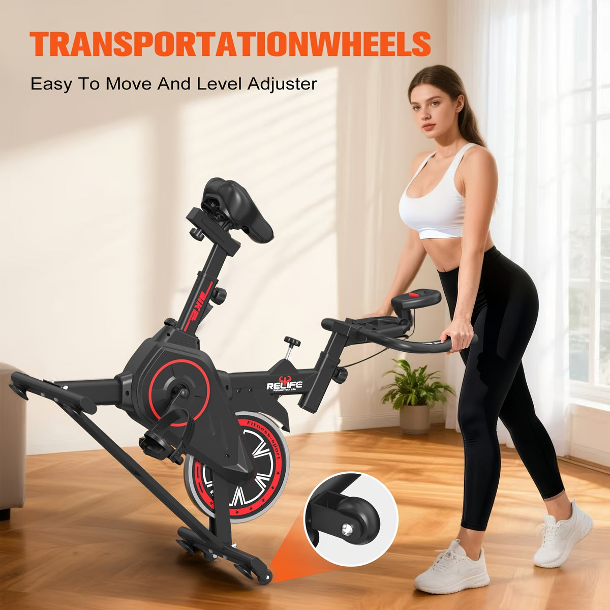 RELIFE Exercise Bike, Magnetic Indoor Cycling Bike, Ultra-Quiet Resistance, Tablet Mount & Ergonomic Seat Cushion, Home Gym Stationary Cycle for Cardio for All User, Indoor Bike/Brake Pad Stationary Bike, for Family, with Comfortable Saddle