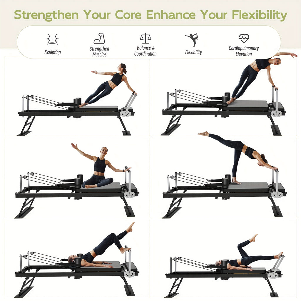 Foldable Pilates Reformer Machine, Professional-Grade Equipment for Home & Gym Workouts, Supports Up to 400 Lbs, Ideal for Beginners & Advanced Users