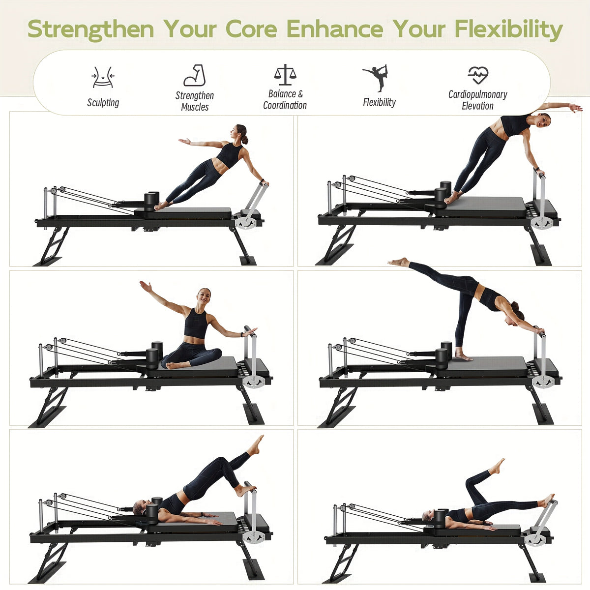 Foldable Pilates Reformer Machine, Professional-Grade Equipment for Home & Gym Workouts, Supports Up to 400 Lbs, Ideal for Beginners & Advanced Users