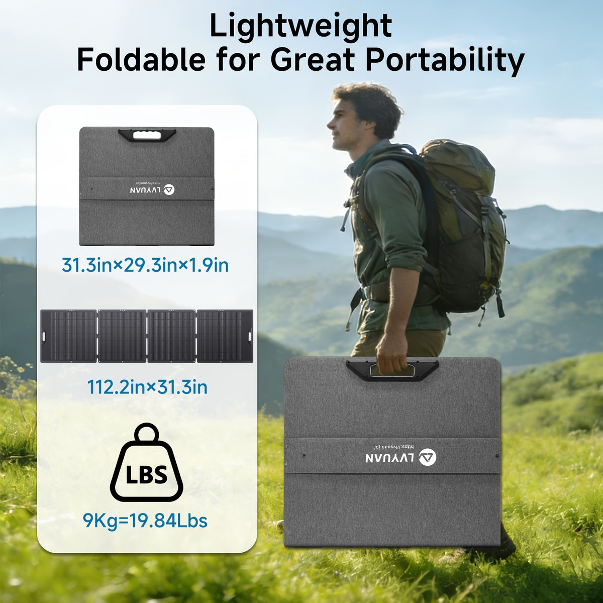 LVYUAN New Portable Solar Panel 200W/400W for Power Station, 23% Efficiency Mono Foldable Solar Charger with 4 Kickstands And 3M Cable (MC4 to DC5521/DC5525/DC7909/XT60 Connectors) for Camping RV Home Backup, Without Battery