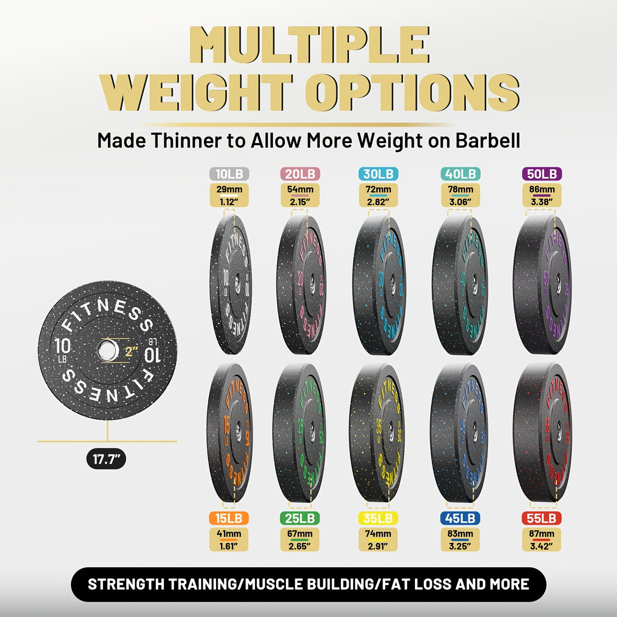 High Bounce Bumper Plates, 2-Inch Weight Plates for Weight Lifting And Strength Training, Colored Rubber Weight Plates for Home Gym