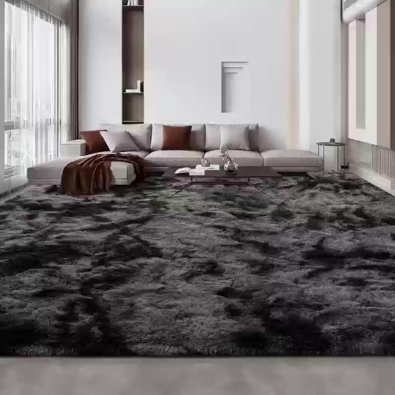 10x14 ft Extra Soft Fluffy Plush Area Rug | Tie Dyed Black Non-Slip Polyester Rug for Bedroom, Hallway, Game Room | Ideal Christmas Thanksgiving Gift