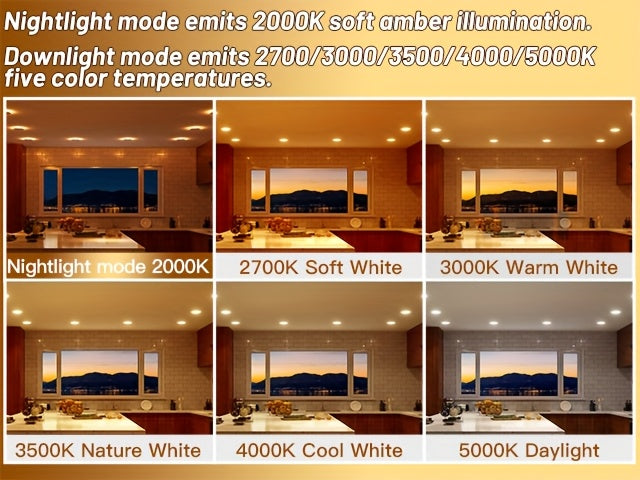 12/6 Pack 4/6 Inch 5CCT LED Recessed Ceiling Light with Night Light, 2700K/3000K/3500K/4000K/5000K Selectable Ultra-Thin Lighting, 12W=110W, 1100LM, Dimmable Canless Wafer Downlight
