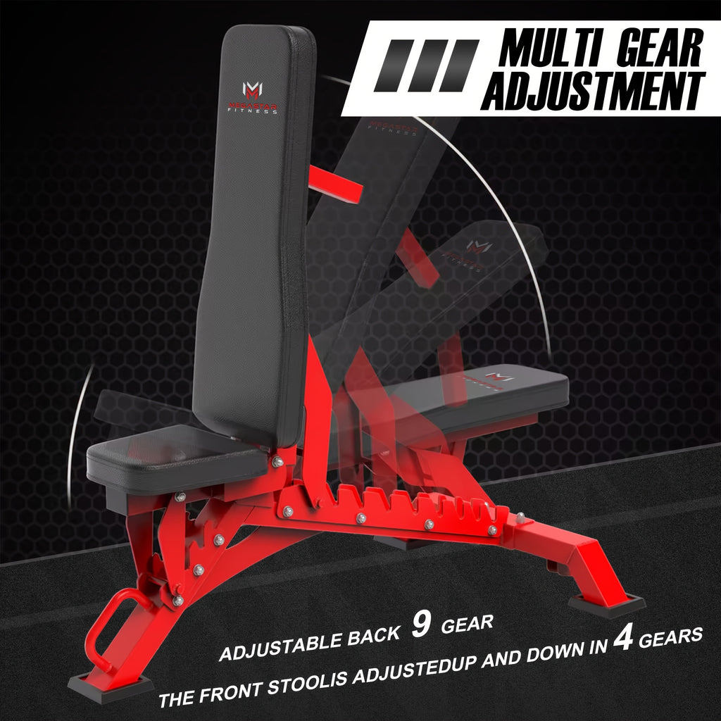 Adjustable Weight Bench, Heavy Duty Workout Bench for Home And Garage Gym, Multi-Position Backrest And Seat Strength Training Bench, 1300lbs Capacity, Red