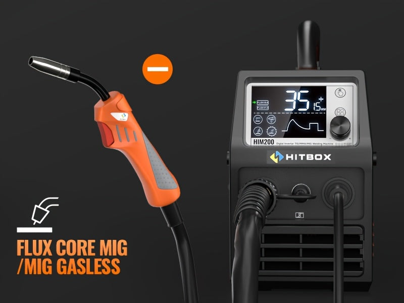[Ideal For Home & Auto] Hitbox 200A 4-In-1 Gasless Mig/Stick/Lift Tig/Spool Gun Welder, 110V Welding Machine With LCD Screen & Synergic IGBT Inverter, Auto Wire Feed, Ideal For Home & Auto Repair And Welding