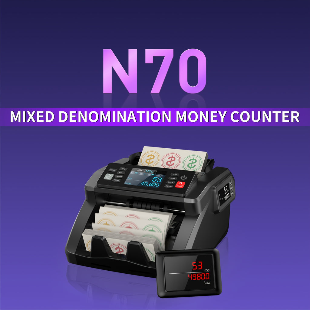 [Black Friday] Mixed Denomination Money Counter Machine, Value Counting, N70 Bill Counter With UV/MG/IR/MT Counterfeit Detection, 3.5" TFT Display Cash Counting Machine, Office Supplies, Black Friday