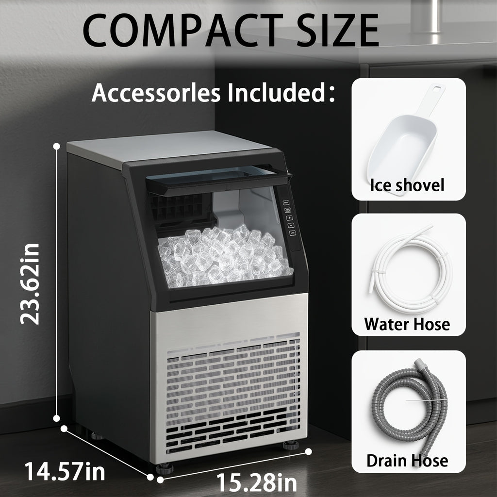 100/120 Lbs/24H Commercial Ice Maker, 48 Cubes/11mins, 33 Lbs Ice Storage Capacity, Counter Ice Maker Self Cleaning, 24 Hour Timer Stainless Steel Under Counter/Freestanding Ice Maker Machine