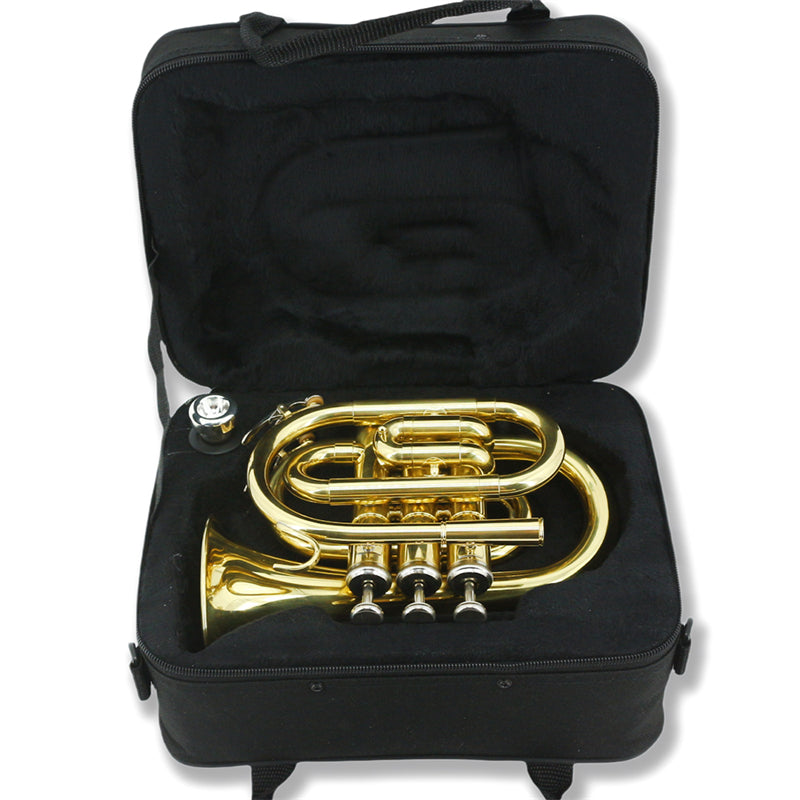 WUQIMUSC Bb Pocket Trumpet Nickel Plated, Brass Beginner Trumpet with 7C Mouthpiece, Case, Cleaning Kit & Gloves Musical Instruments Gift