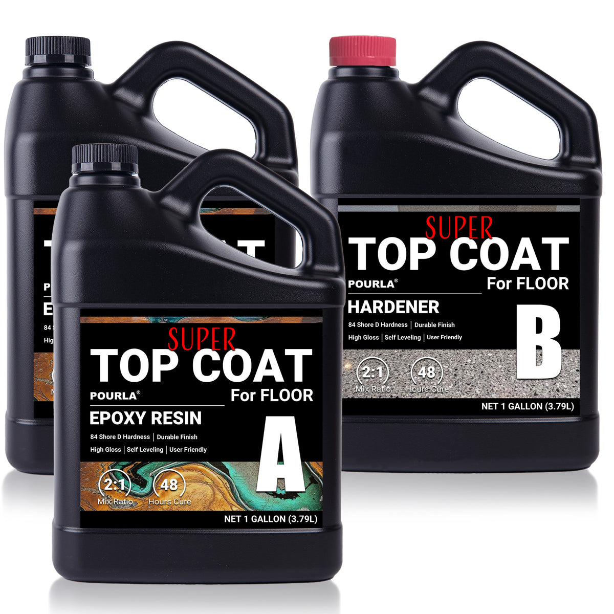2:1 Top Coat Epoxy Resin for Floor Coating, Sealing and Protecting Concrete, Stone and Coated Floors 3 Gallon Pack