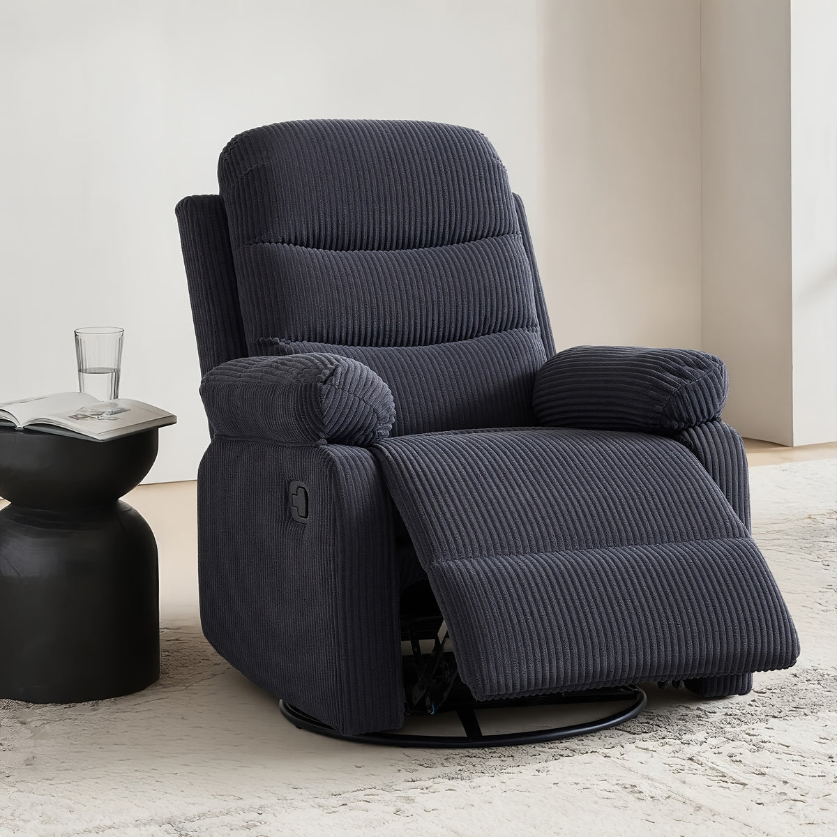 Corduroy Swivel Rocking Recliner Chair, Manually Adjustable Single-person Lounge Sofa with Padded Seat and Backrest, Ergonomically Designed Casual Armchair Suitable for Daily Relaxation in Living Rooms, Bedrooms, and Home Theaters