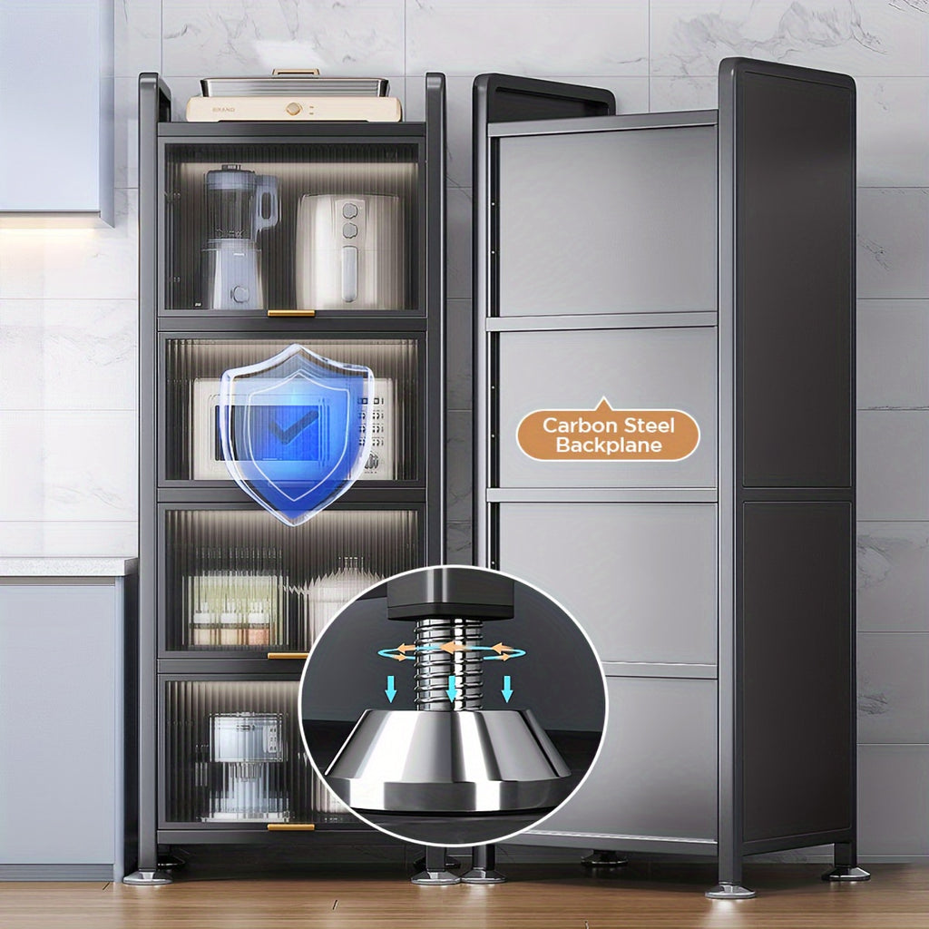 Joybos™ 5-Tier Narrow Multifunctional Metal Kitchen Storage Cabinet - Spacious Microwave Stand, Coffee Bar Shelf, Pantry Organizer, And Hutch for Kitchen, Living Room - Space-Saving, Durable, And Stylish, Standing Shelf, Standing Shelf