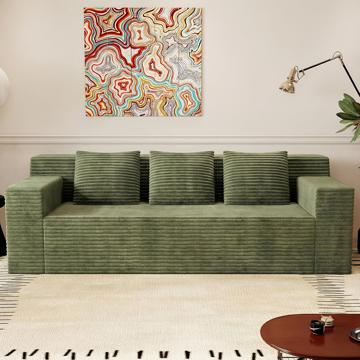 43.3-80.7" Corduroy Living Room Sofa, 3 Setaser Deep Seat Couch With 3 Lumbar Pillows, Comfy Boneless Sofa Modern Compressed Couch For Bedroom, Office, Apartment