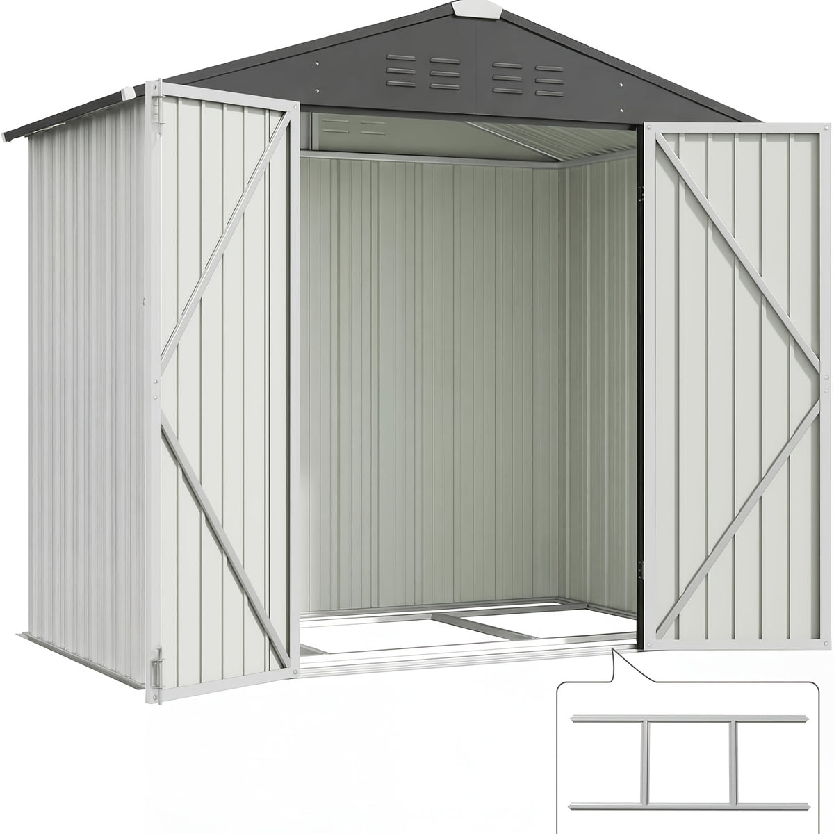 GUNJI 10 X10ft & 8 X 6ft 6 X 4ft & 5 X 3ft Storage Shed with Floor Frame, Metal Tools Shed with Design Of Lockable Doors, Utility And Tool Holder for Garden, Workshop, Backyard, Can Hold Various Tools