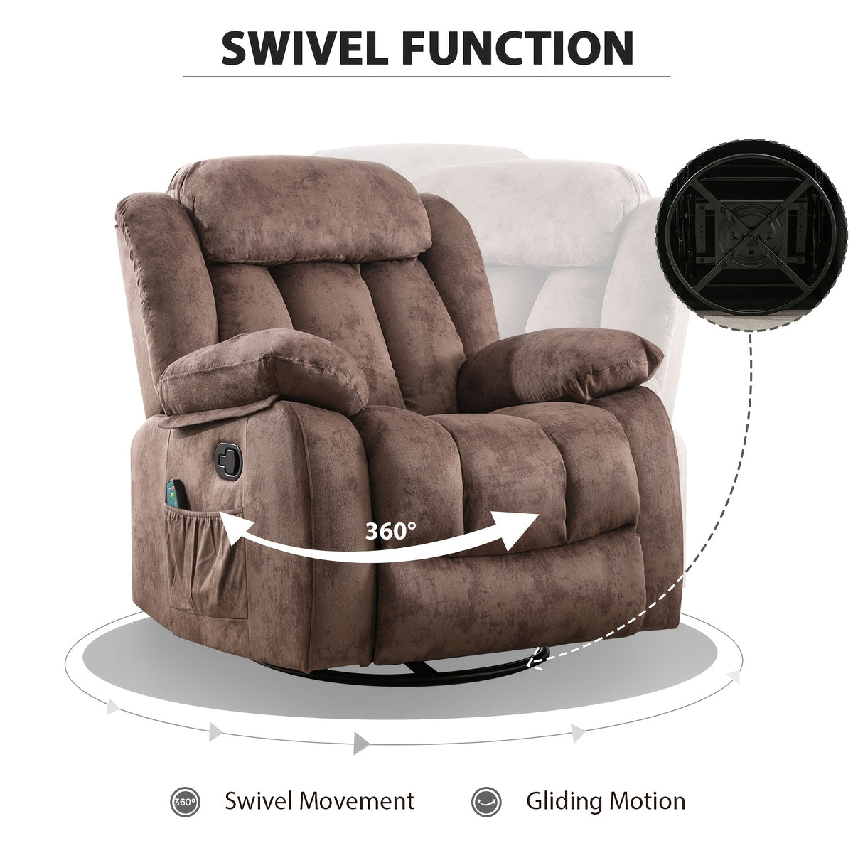 Massage Swivel Rocker Recliner Chair with Heat And Vibration, 360 Degree Swivel Manual Recliners Antiskid Fabric Single Sofa Heavy Duty Reclining Chair for Game & Recreation Room Furniture