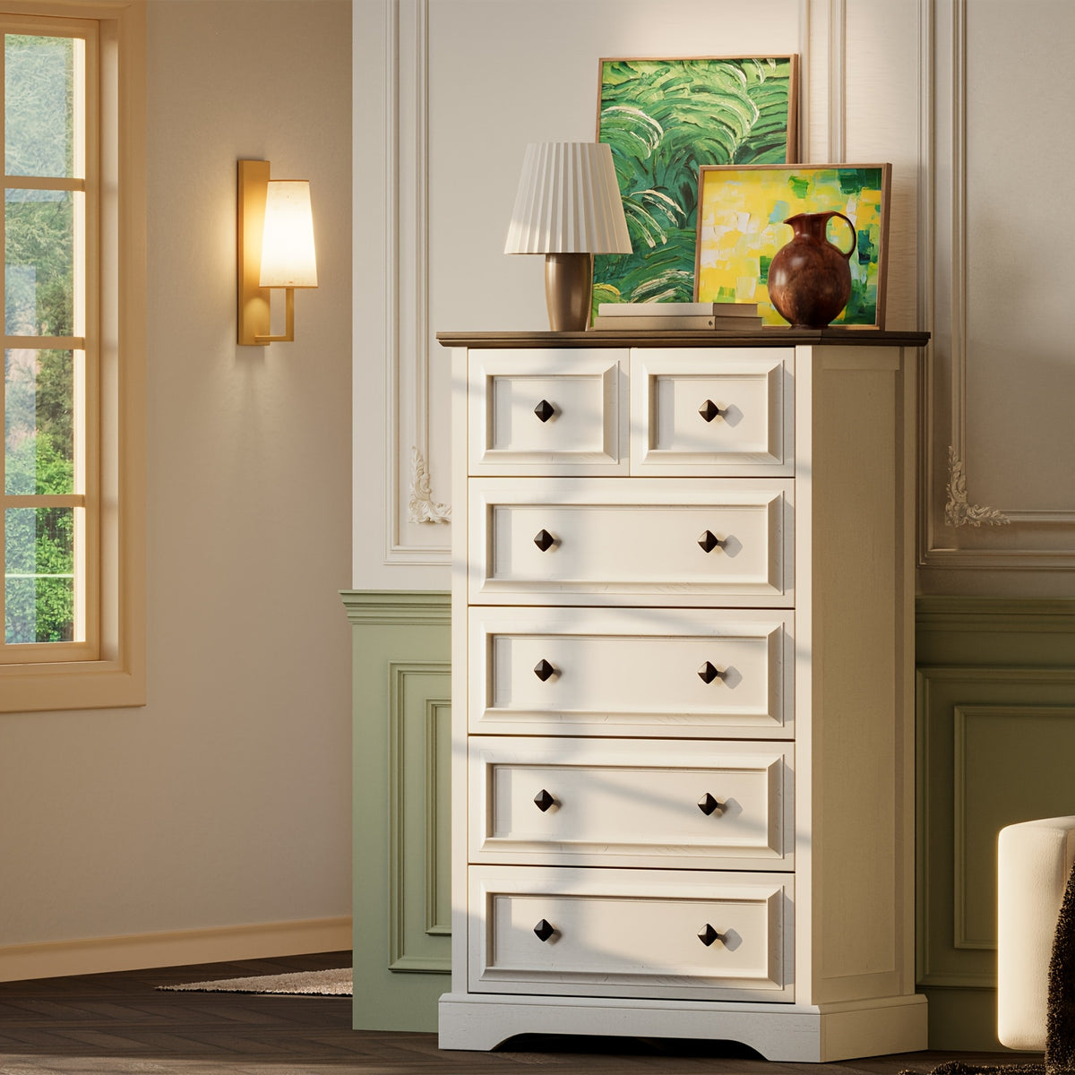 Farmhouse 6/7/8 Drawer Dresser for Bedroom, Wood Rustic Chest of Drawers with Natural Texture, Vintage Design, Storage Dressers Organizer for Bedroom, Living Room