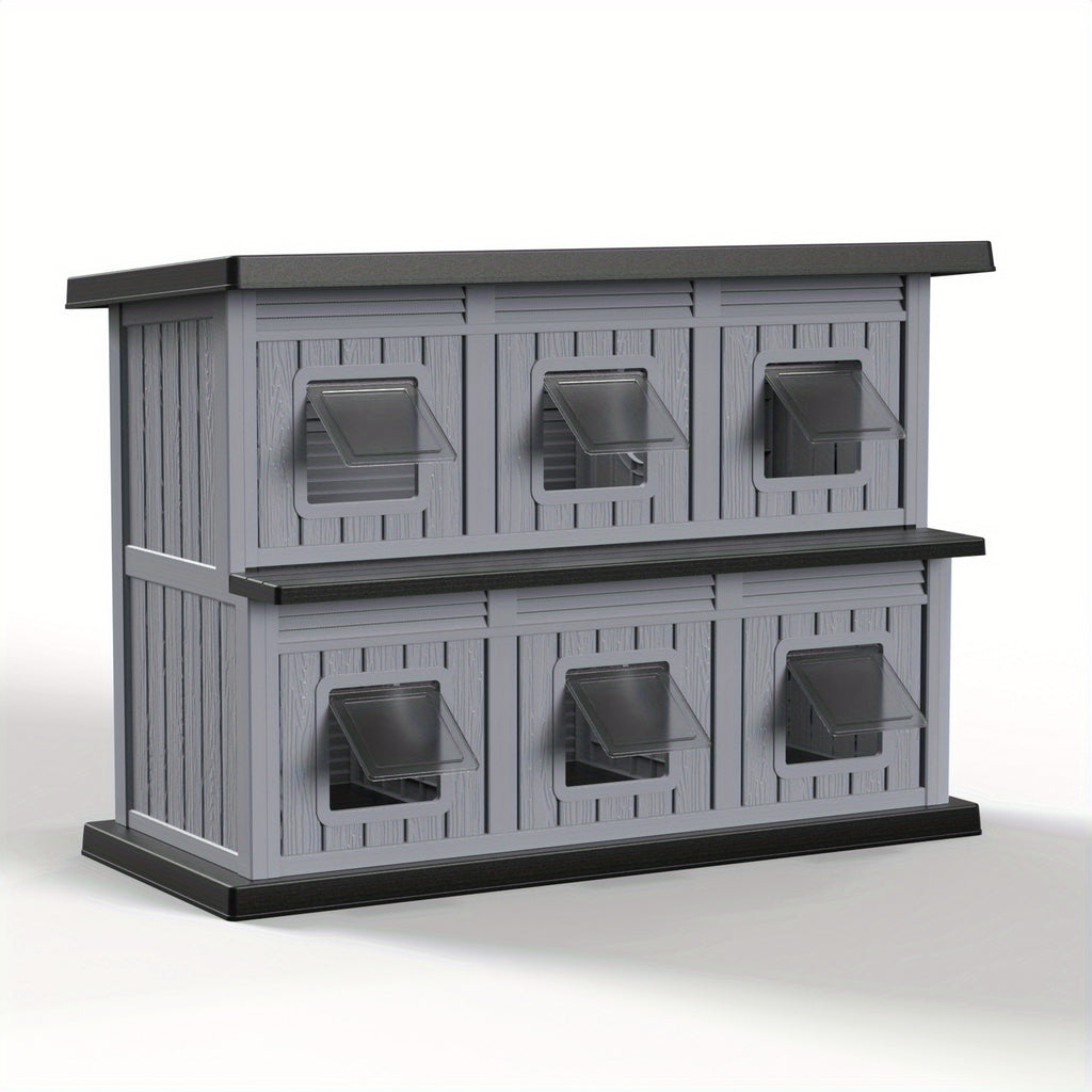 Double-Layer Stray Cat House - 2-Story Outdoor/ Cat Shelter with Large Cozy Space, Multiple Small Windows for Ventilation, Easy Assembly Solid Structure, Gray-Black for stray & feral cats (No Required)